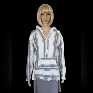 Ocean Drive Swim Cover-Up Hoodie, S, Oversized, Grey/ White EUC